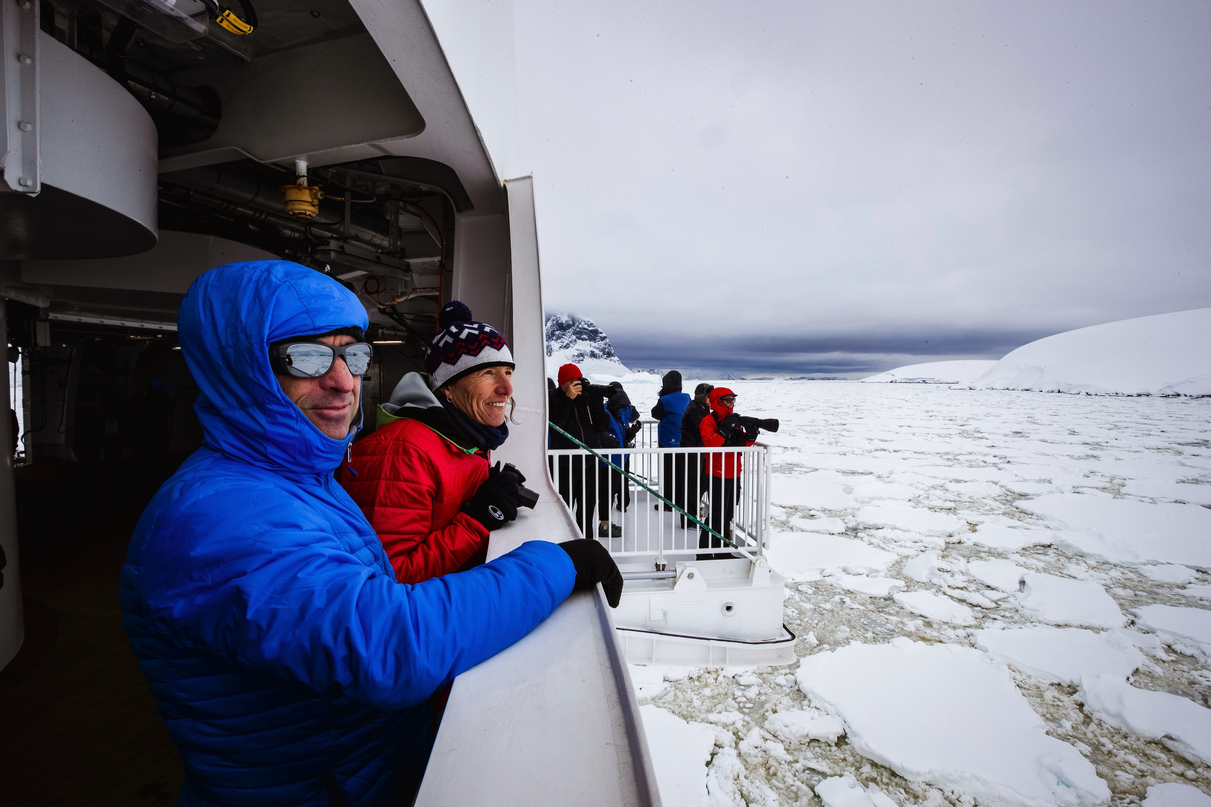 AE Expeditions, Passengers use hydraulic viewing platforms onboard Greg Mortimer, Antarctica; Scott Portelli.jpg